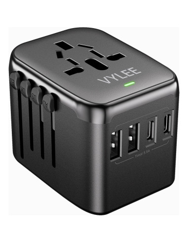 Adaptador de Enchufe Universal 5 en 1 Ouli 3.5A USB-C Negro