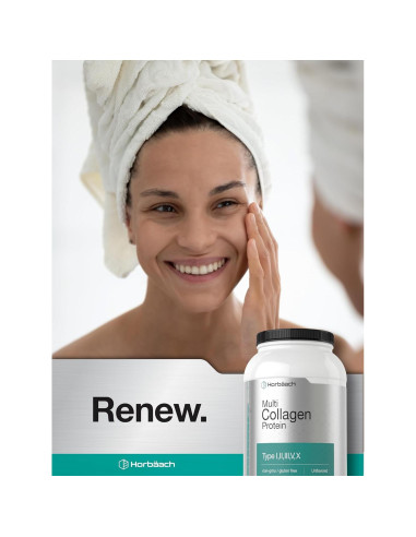 Proteína de Colágeno Hidrolizado Horbaach 32 oz | Tipos I, II, III, V, X | Sin Sabor, Sin Gluten