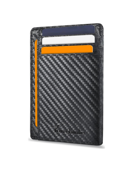 Billetera delgada minimalista Travelambo cuero RFID negra