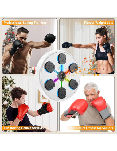 Máquina de Boxeo Musical SPUER Blanca con Luces LED y Guantes
