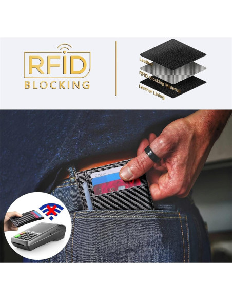 Billetera delgada minimalista Travelambo cuero RFID negra