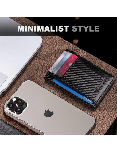 Billetera delgada minimalista Travelambo cuero RFID negra