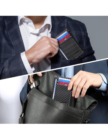 Billetera delgada minimalista Travelambo cuero RFID negra