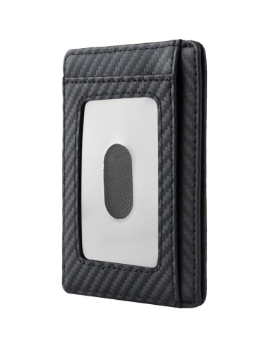 Billetera delgada minimalista Travelambo cuero RFID negra