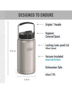 Botella de Agua THERMOS 1.89L Acero Inoxidable Mate Aislada 2