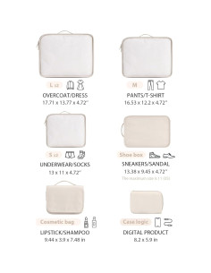Cubos de Empaque DIMJ - 8 Piezas Nylon Beige para Viaje 2