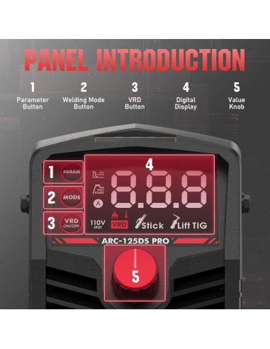 Soldador de Varilla YESWELDER ARC-125DS 125A LED Portátil