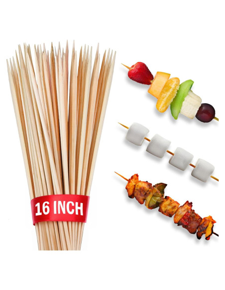 100 Palitos de Bambú 40.64 cm para Brochetas BBQ KT Deals