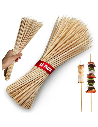 100 Palitos de Bambú 40.64 cm para Brochetas BBQ KT Deals