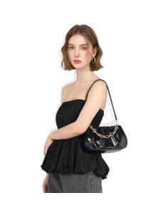 Bolso Clutch Antirrobo Popizard Negro con Cadena y Correa Ajustable 2