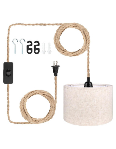 Lámpara Colgante Zevnico 5m con Pantalla de Lino Beige