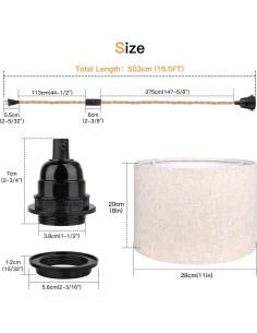 Lámpara Colgante Zevnico 5m con Pantalla de Lino Beige 2