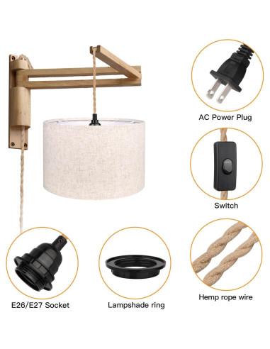 Lámpara Colgante Zevnico 5m con Pantalla de Lino Beige