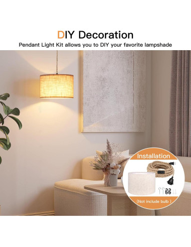 Lámpara Colgante Zevnico 5m con Pantalla de Lino Beige