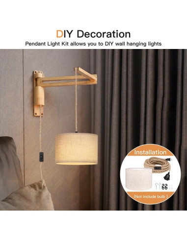 Lámpara Colgante Zevnico 5m con Pantalla de Lino Beige