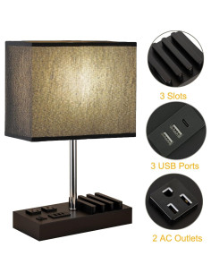 Lámpara de Mesa USB Briever L6009-2AC con 2 Salidas AC y 3 Puertos USB 2