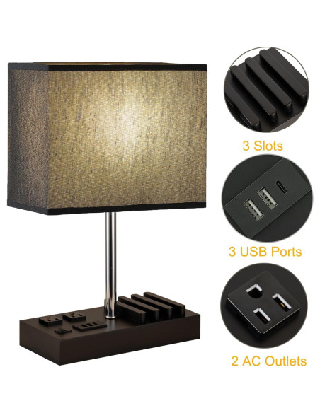 Lámpara de Mesa USB Briever L6009-2AC con 2 Salidas AC y 3 Puertos USB Lámpara de Mesa USB Briever L6009-2AC con 2 Salidas AC y 3 Puertos USB