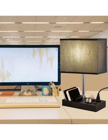 Lámpara de Mesa USB Briever L6009-2AC con 2 Salidas AC y 3 Puertos USB