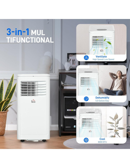 Aire Acondicionado Portátil HOMCOM 8000 BTU 3 en 1 Blanco