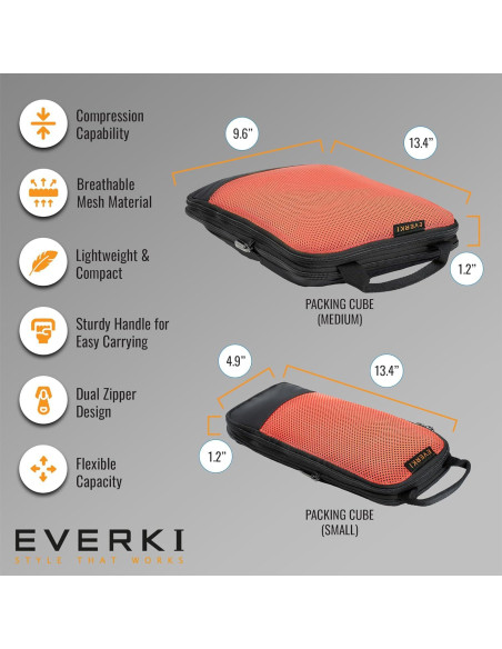 Cubos de Compresión EVERKI Set de 3 - Organizador de Viaje 34x24.6 cm