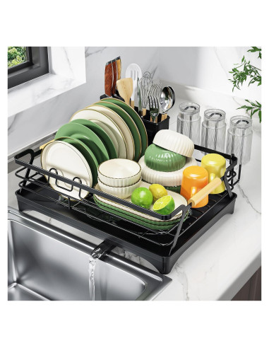 Escurridor de Platos Epicano Negro con Drenaje Automático 43.5x31cm