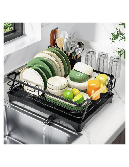 Escurridor de Platos Epicano Negro con Drenaje Automático 43.5x31cm