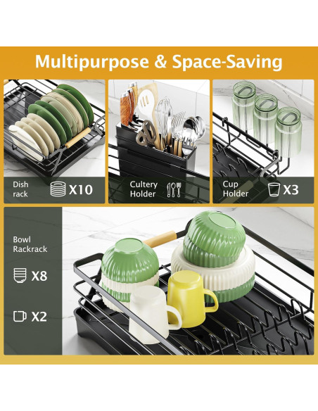 Escurridor de Platos Epicano Negro con Drenaje Automático 43.5x31cm