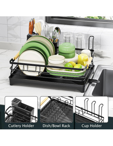 Escurridor de Platos Epicano Negro con Drenaje Automático 43.5x31cm