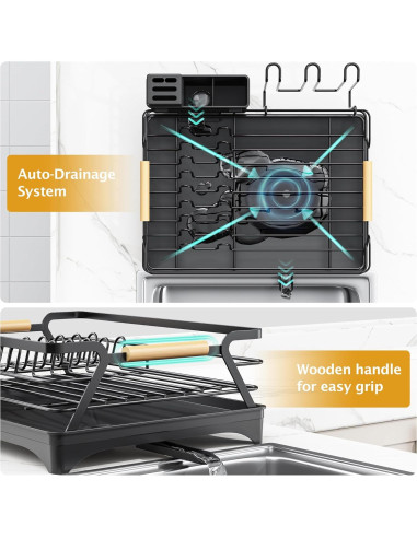 Escurridor de Platos Epicano Negro con Drenaje Automático 43.5x31cm