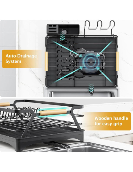 Escurridor de Platos Epicano Negro con Drenaje Automático 43.5x31cm