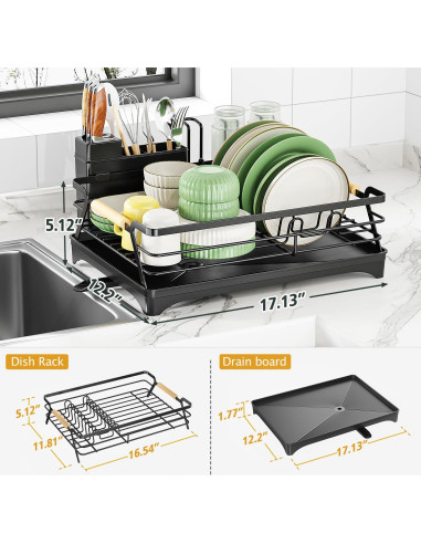 Escurridor de Platos Epicano Negro con Drenaje Automático 43.5x31cm