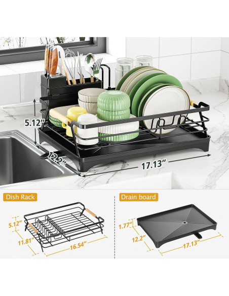 Escurridor de Platos Epicano Negro con Drenaje Automático 43.5x31cm