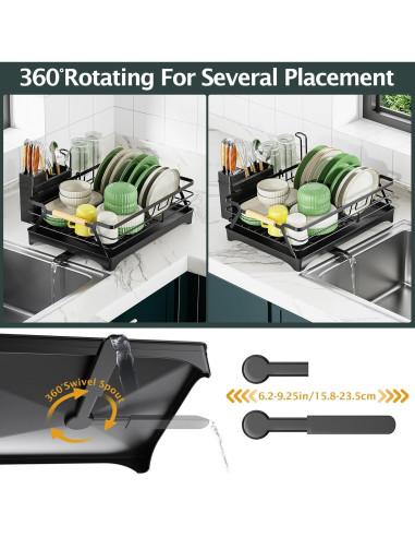 Escurridor de Platos Epicano Negro con Drenaje Automático 43.5x31cm