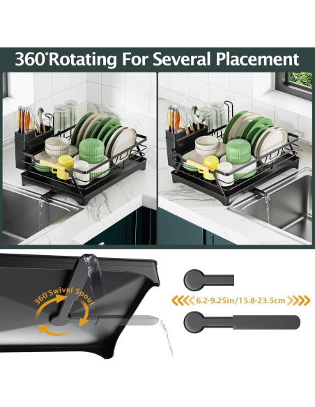 Escurridor de Platos Epicano Negro con Drenaje Automático 43.5x31cm