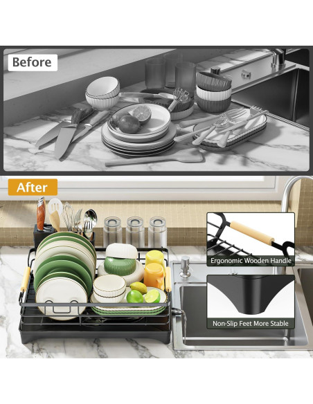 Escurridor de Platos Epicano Negro con Drenaje Automático 43.5x31cm