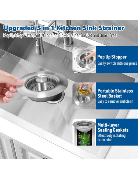 Colador y tapón de desagüe Kilobey 3 en 1 acero inoxidable