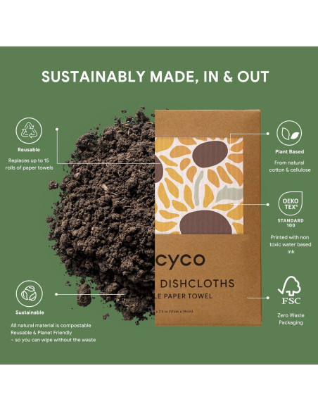 Paños de Cocina Suecos RECYCO | 6 Piezas Ecológicas 17.78x20.32 cm