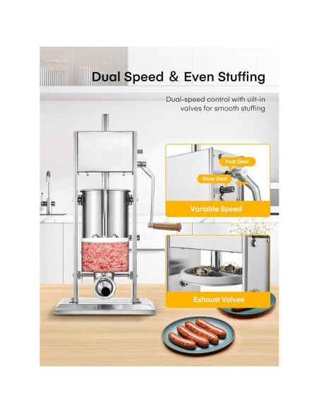 Embutidora Manual de Salchichas FOHERE 7LB (3L) Acero Inoxidable