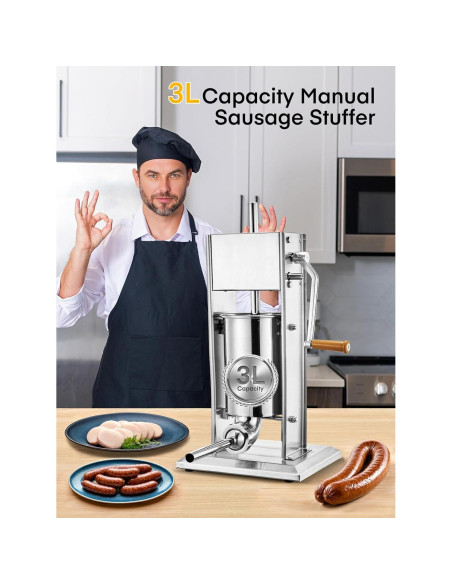 Embutidora Manual de Salchichas FOHERE 7LB (3L) Acero Inoxidable