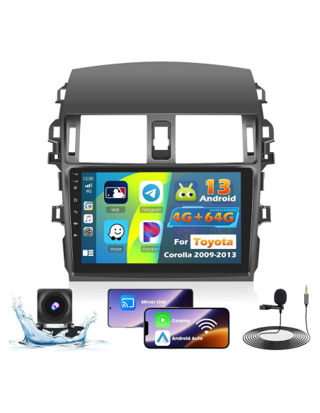 Estéreo de coche Roinvou para Toyota Corolla 2009-2013 9" 4+64G