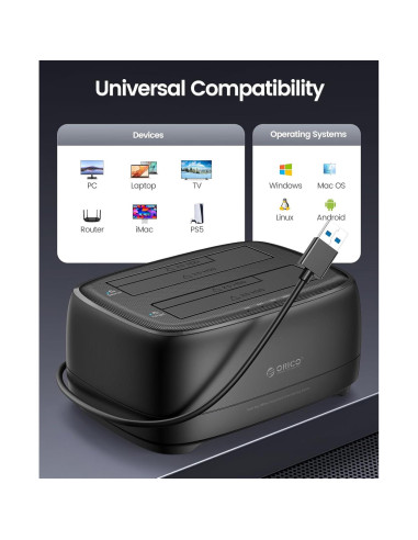 Estación de Acoplamiento ORICO DD28U3-C Doble Bahía USB 3.0