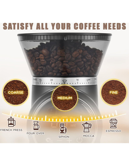 Molino de Café Burr Eléctrico AYCHIRO con Pantalla Táctil 30 Niveles