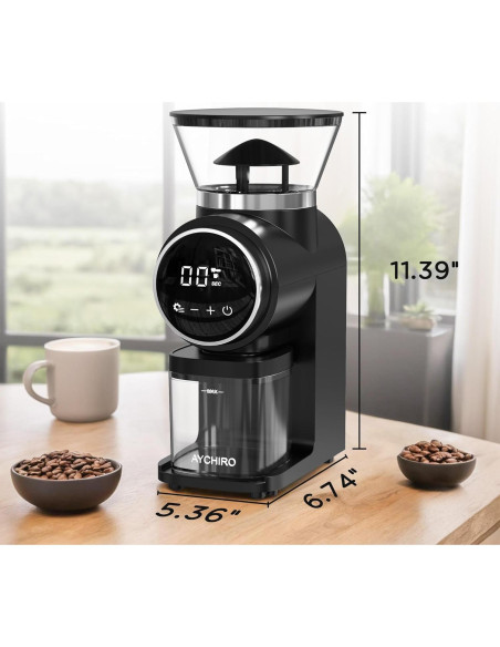 Molino de Café Burr Eléctrico AYCHIRO con Pantalla Táctil 30 Niveles