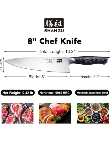 Cuchillo de Chef Japonés SHAN ZU 20.32 cm Acero Super Japonés