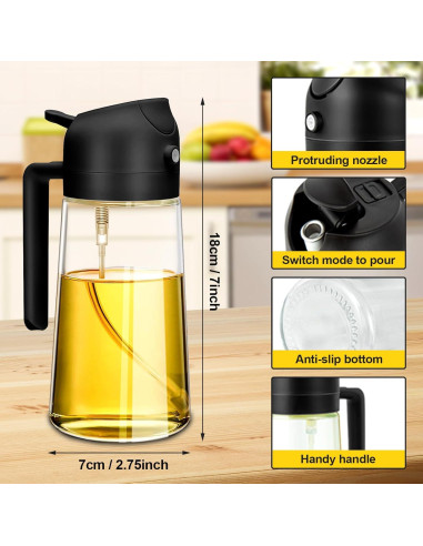 Rociador de Aceite RUIFUIHU 470ml 2 en 1 con Brocha - Negro