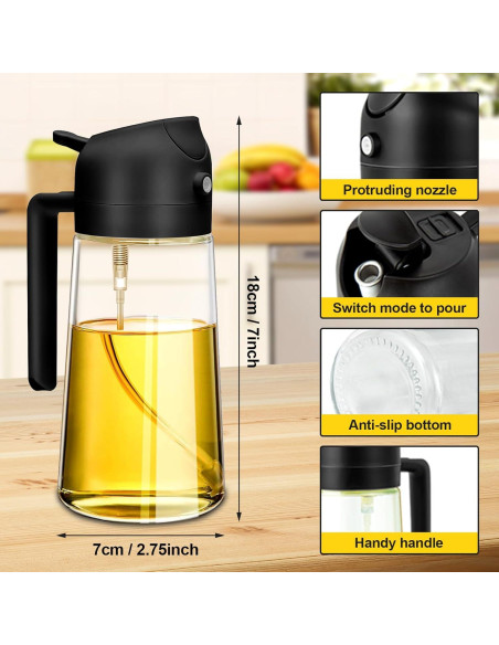 Rociador de Aceite RUIFUIHU 470ml 2 en 1 con Brocha - Negro