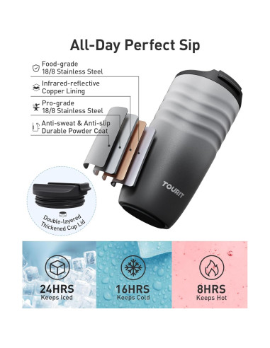 Taza de Café de Viaje TOURIT 473 ml Acero Inoxidable Aislada