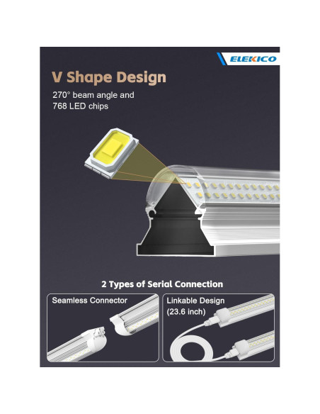 Paquete de 12 luces LED de taller ELEKICO 100W 8ft 15000lm