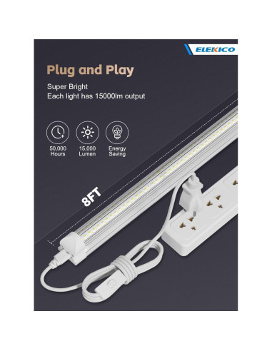 Paquete de 12 luces LED de taller ELEKICO 100W 8ft 15000lm