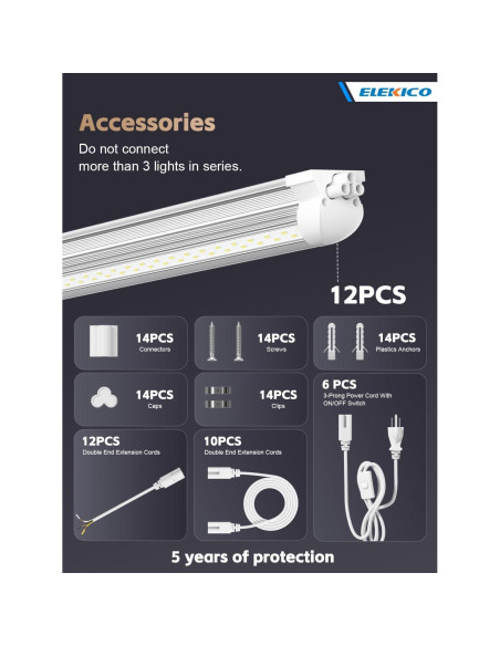 Paquete de 12 luces LED de taller ELEKICO 100W 8ft 15000lm